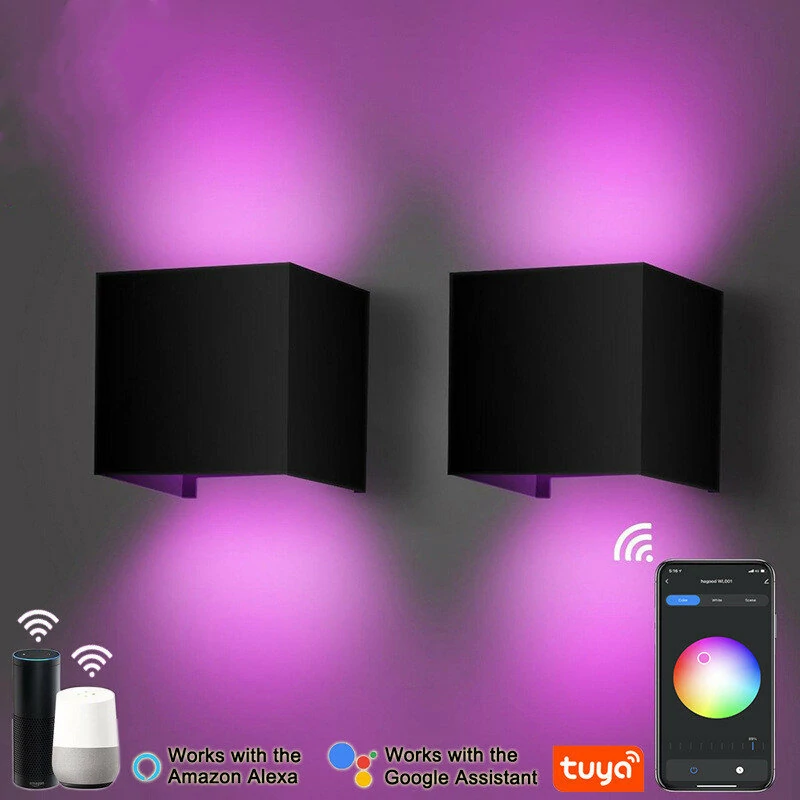 (image for) 9W Tuya WIFI Smart RGB LED Wall Lamp Outdoor Waterproof Cube RGBW APP Dimming Exterior Wall Light Atmosphere Washer Light