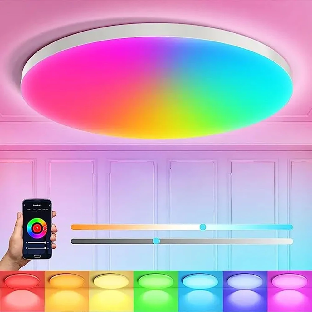 (image for) LIXINCORDA 24W 30cm Smart RGBCW LED Ceiling Light Works with Tuya WiFi APP Voice Control LED Ceiling Light Dimmable Music Sync Round Ceiling Light Ambient Light for Living Room Bedroom